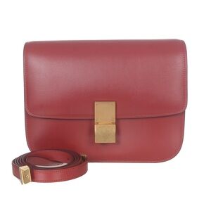 ♥️Celine Red Classic Green Gold Leather Handbag♥️